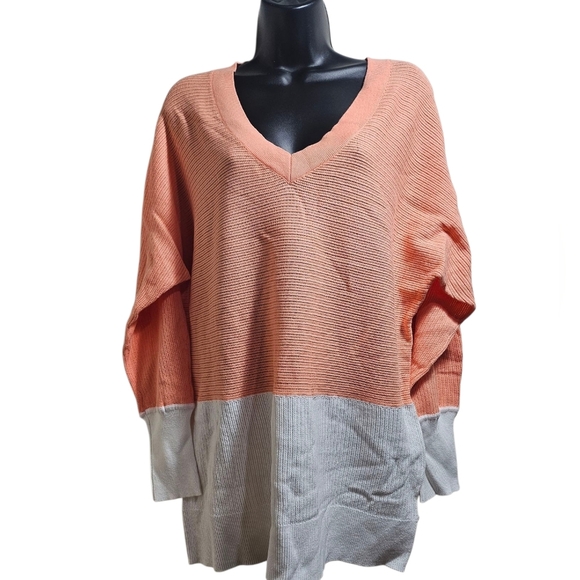 Michael Kors Coral White Colorblock Dolman Sleeve Sweater Medium - Picture 1 of 10